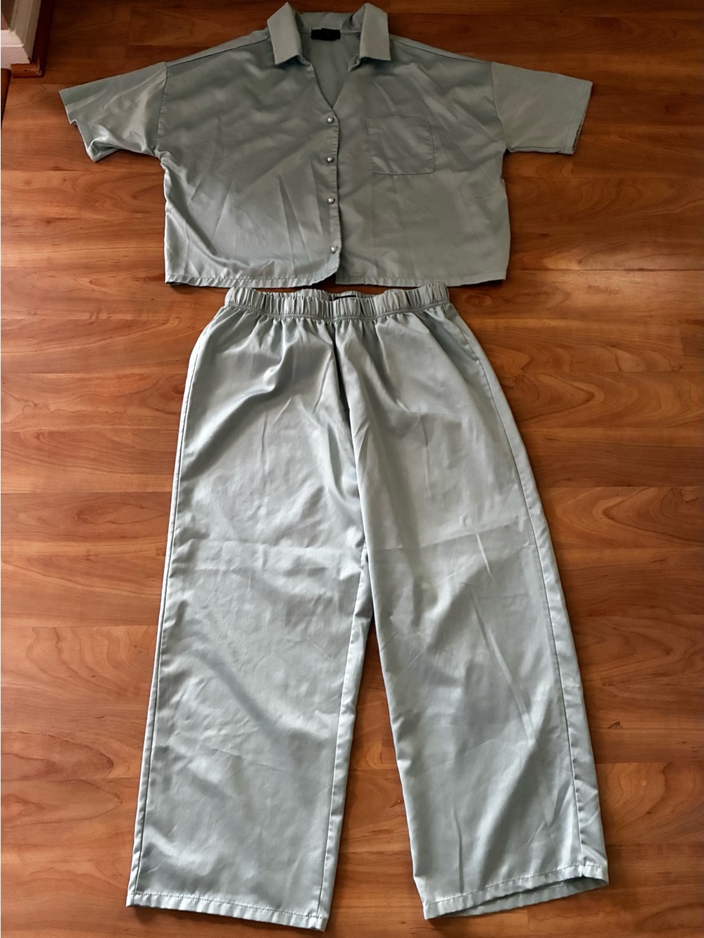 Two-Piece House of Harlow 1960 Satin Mint Green Pajama Set